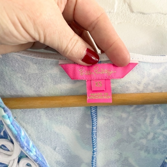 Lilly Pulitzer Vintage style Mini Dress Daisy Water print Embroidered Blue XS - Picture 4 of 14